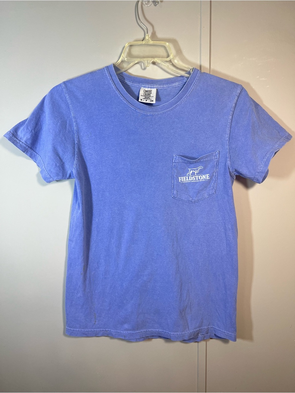 Fieldstone Comfort Colors Blue Pocket Graphic Hunting Short Sleeve Tee Mens S